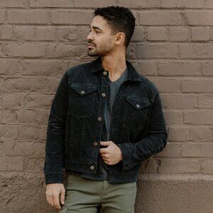 Peter Manning New York Black Corduroy Trucker Jacket Primaloft Lining Size 4